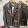 Jaqueta Blazer de Couro PU Moda Clássica Fashionável Retrô com Lapela Nova Primavera e Outono Feminina Casual