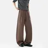 Calça preta estilo old money de linho sintético para homens, calça casual outono larga reta com caimento drapeado e curvado, moderna e versátil