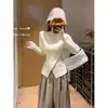 Elegante Top Base de Encaje con Cuello en V Cruzado para Mujer, Suéter de Manga Larga de Otoño e Invierno Ceñidor de Cintura Bm Hot Girl de Moda
