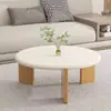 Mesa de centro redonda de madera de haya con patas estilo crema, blanco lechoso, para salas de estar pequeñas, uso doméstico, juego combinado alto y bajo, disponible en stock