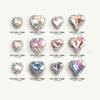 Artículo de Moda Más Vendido: Corazón Asimétrico Deslumbrante Borde Completo de Diamante Transparente como el Hielo Super Brillante Decoraciones de Arte de Uñas Corazón Aurora Diamantes Aurora