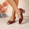Zapatos Elegantes de Punta Cuadrada con Tacón Grueso para Mujer 2025 Otoño Nuevo Tacón Medio Bajo Versátil Zapatos de Cuero de Tacón Bajo para Mujer