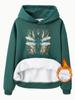 Sudadera de mujer transfronteriza de otoño e invierno con capucha y bolsillo tipo canguro de manga larga con forro polar y estampado de libélula gruesa.