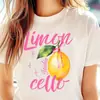 Camiseta Estampada con Patrón de Limones Refrescantes, Limón de la Costa Amalfitana Italiana, Casual de Verano de Manga Corta con Cuello Redondo