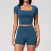 Novo Conjunto de Yoga Justo de Verão Europeu e Americano, Roupa Fitness de Alta Qualidade Elástica de Cintura Alta de Secagem Rápida para Mulheres 2036