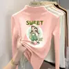 Blusa Base de Manga Longa de Veludo Zhongda Tongde para Meninas, Nova Coleção Outono/Inverno 2026, Blusa com Gola Meia-Alta Forrada com Fleece
