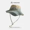 Sombrero de Cubo Lavado con Degradado Estilo Japonés con Bordado de Letras para Mujer, Protección Solar para Senderismo al Aire Libre, Sombrilla, Sombrero de Montañismo