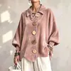 Camisa Veludo Retro Europeia e Americana Feminina 2026 Nova Solta Lapela Botão de Metal Estilo Preguiçoso Manga Longa Top Peça de Exterior Não