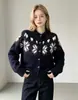 Cárdigan suéter jacquard de punto con cuello redondo transfronterizo de Amazon para mujer, nuevo estilo otoño/invierno, corte holgado, versátil y con una estética europea y americana