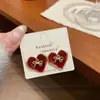 Brincos de Ano Novo em Formato de Coração Vermelho para Mulheres, Pino de Prata, Estilo Vintage, Sensação de Nicho de Alto Padrão, Moda Única, Brincos Versáteis para o Dia a Dia