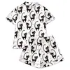 Fabricante de Conjunto de Pijama Cardigan Negro de Seda de Leche Transfronterizo Europeo y Americano para Mujer, Shorts de Manga Corta, Ropa de Casa Transpirable Casual