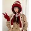 Gorro de Punto Rojo con Pompón Navideño para Mujer, Gorro Grueso de Invierno Cálido que Protege las Orejas, Gorro de Punto para la Cabeza a Prueba de Frío