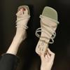Zapatillas de Cristal para Mujer 2025 Verano Nueva Moda Sandalias Transparentes con Tira Fina de Pedrería Tacón Medio Sandalias de Celebridad de Internet Doble Uso