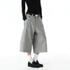 Shorts de Traje Grises Estilo Vintage de Fábrica para Hombre, Pantalones Cropped Rayados Casuales Sueltos Retro, Pantalones de Traje Anchos Curvos
