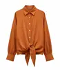 Camisa cruzada estampada europea y americana para mujer, cárdigan simple de solapa, top suelto de manga larga con botones para mujer en Amazon