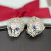 Brincos de zircônio de cor de olho azul temperamento de diamante completo brincos de zircão de cabeça de leopardo animal micro-incrustado brincos de cabeça de leopardo de diamante completo