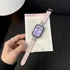 Pulseira de Relógio Adequada para Xiaomi Mi Band 9Pro Flor de Íris Cravejada de Diamantes 8/10Pro Pulseira de Couro Vermelho Versátil para Meninas