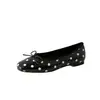 Zapatos Planos Redondos Estilo Francés con Lunares Blancos y Negros 2026 Modelo Nuevo Zapatos de Boca Baja con Lazo Zapatos Planos de Piel Genuina Zapatos para Mujer