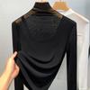 Camiseta básica de cuello alto para mujer 2025 Ropa nueva europea para mujer Camisa sexy transparente de estilo occidental con top elegante y empalmado