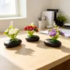 Venta Caliente Transfronteriza Tres Crisantemos de Caballero Maceta Plana Pequeña Planta en Maceta Adorno Hogar Dormitorio Decoración de Escritorio Flor Artificial Pequeño Arreglo de Bonsái