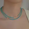 Collar Turquesa Natural Acero Titanio Muy Fino 2mm Mineral en Bruto Sin Optimización Clavícula Turquesa Pequeña Femenino