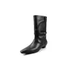 Botas de Tornozelo Casuais de Design Nicho de Moda Preto Europeu e Americano Versátil Bico Fino Salto Grosso Slip-On Botas de Cano Médio Sapatos da Moda para Mulheres