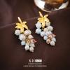 Aretes de Perlas de Hebra de Uva Aguja de Plata Estilo Fresco Pequeño Estilo Mori Aretes de Moda Diseño Nicho Aretes de Gama Alta para Mujer