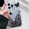 Funda Protectora para Teléfono Mariposa de Encaje Negro 2026 Manzana 16 Hilo de Pluma 15 Nicho 17/14Promax