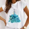 Nuevo producto transfronterizo: Camiseta de manga corta para mujer con estampado de rosas, camiseta básica casual única para mujer con cuello redondo