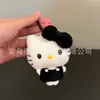 Llavero de peluche Hello Kitty, muñeco de sombrero de paja Hello Kitty de cuero negro, amuleto popular para bolsa de dibujos animados