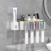 Portacepillos de dientes de pared para baño sin taladro Estante de almacenamiento de pasta de dientes y cepillos de dientes Set de vaso para cepillo de dientes y vaso para enjuague bucal transparente