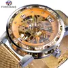 Nuevo Reloj forsining para Hombre Moda Casual Clásico Popular Correa de Malla Hueca Strass Reloj Mecánico Manual