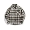 Beijie Moda Masculina 2026 Outono Nova Camisa Retrô Escovada Engrossada Masculina Manga Longa Xadrez Top para Casal