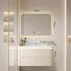 Gabinete de Baño Estilo Roble Crema Nuevo Lavabo Integrado de Cerámica Lavamanos Fregadero Encimera de Tocador Combinación de Gabinete de Baño