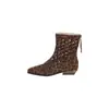Botas curtas estilo coreano com bico fino vazado para mulheres, novidade verão 2026, estampa de leopardo vazada respirável elástica moda botas