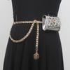 Riñonera cadena mini cadena de cintura metálica Bolso de cinturón para mujer versátil decorativo para pantalones con falda traje Negro