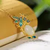Um Veado Prata S925 Prata Esterlina Banhado A Ouro Cloisonne Natural Hetian Jade Pingente Retro Mulheres Ameixa Flor Magpie Pingente