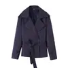 Moda Femenina Primavera y Otoño Estilo Europeo y Americano Nueva Chaqueta Corta Versátil de Color Sólido con Mangas Largas y Cinturón