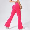 Calça Flare de Yoga Transfronteiriça para Mulheres, Cintura Alta, Levanta Bumbum, Calça Fitness Flare Canelada, Calça Esportiva Longa Bumbum de Pêssego, Calça Wide Leg