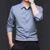 Camisa Blanca de Manga Larga para Hombre de Gama Alta Tallas Grandes Estilo Coreano Camisa Casual de Moda Camisa de Alta Elasticidad para Hombre Sin Planchar