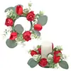 Corona de velas de corona de rosa de simulación estilo europeo decoración de Navidad accesorios para ventana mesa de comedor decoración de boda flores artificiales