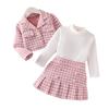 Otoño e invierno 2024 nuevo top de manga larga de cuello alto para niños, falda plisada a cuadros, abrigo, traje pequeño para niñas