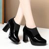 Zapatos de Cuero para Mujeres de Mediana Edad, Zapatos de Tacón Alto para Madres de Primavera y Otoño, Zapatos de Plataforma Impermeables, Zapatos de Tacón Grueso para Mujeres de Mediana Edad y Mayores, Zapatos de Suela Gruesa para Cheongsam