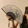 Leque Dobrável Pequeno Estilo Chinês Tradicional para Dança Feminina, Novo Leque de Bambu Preto Estilo Chinês, Portátil para o Verão