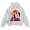 Moletom com estampa de pôster de personagem estilo vintage, algodão pesado, modelagem solta, gola redonda, inspirado em anime, estilo high-street, moletom com capuz, em estoque