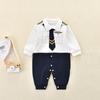Macacão de Bebê, Uniforme de Capitão para Bebê, Macacão de Manga Longa para Recém-Nascido, Vestido para Bebê de Um Ano, Algodão Puro Estilo Britânico para Menina