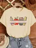 Camiseta Retro com Estampa de Frutas e Legumes para Professoras Verão Casual Feminina Gola Redonda Manga Curta