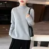 Suéter feminino de lã 100% espessado com ponto de sete, gola alta discreta, tricô de manga longa, blusa básica casual versátil