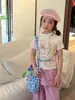 Hua Yu Xun Roupa Infantil Camiseta para Meninas 2026 Verão Nova Estilo Coreano Estampa de Cavalinho Camiseta de Manga Curta Doce Menina Tendência Infantil