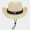 Sombrero vaquero de paja estilo retro americano de vaca y tau, sombrero para el sol informal retro para hombre y mujer, sombrero panamá resistente al viento y transpirable.